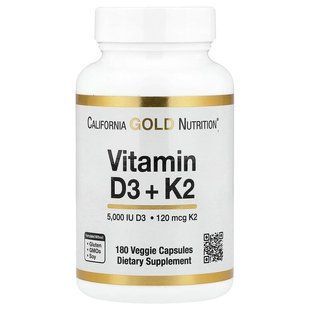 Вітаміни D3 і K2 у вигляді MK-7 180 капсул California Gold Nutrition 898220023332 фото