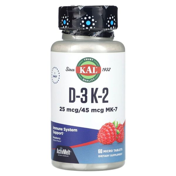 Витамины D3 и K2 25 мкг /45 мкг | 60 микротаб KAL  021245319375 фото