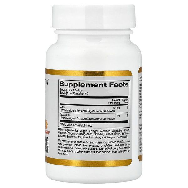 Лютеин с зеаксантином 20 мг | 60 кап California Gold Nutrition 898220014088 фото