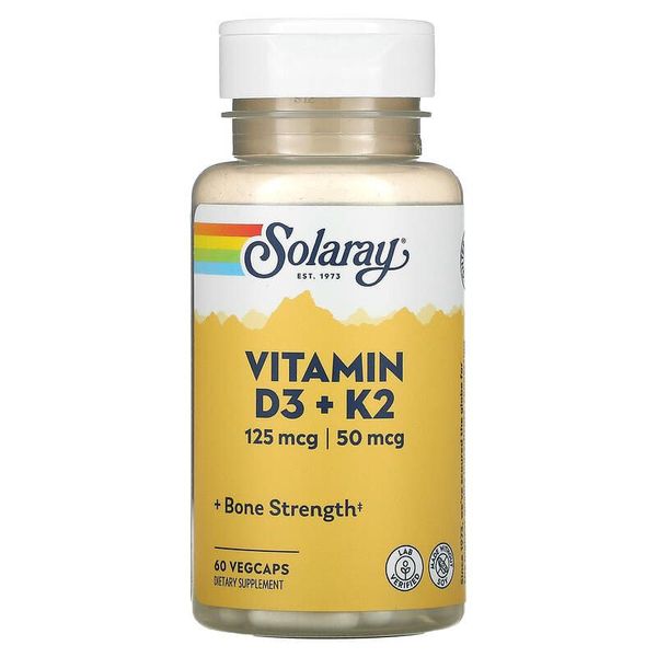 Вітамін D3+K2 | 60 кап Solaray  076280385847 фото