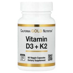 Вітаміни D3 й K2 60 капсул California Gold Nutrition 898220025121 фото