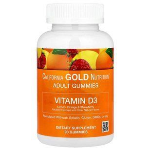 Вітамін D3 зі смаками лимона, апельсина та полуниці 90 мармеладок California Gold Nutrition 898220011964 фото
