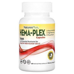 Залізо з вітамінами та мінералами Hema-Plex 60 капсул&nbsp;Nature's&nbsp;Plus 097467037724 фото