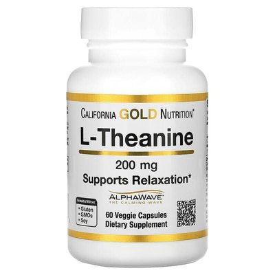 L-теанін з AlphaWave, 200 мг 60 рослинних капсул California Gold Nutrition 898220012428 фото