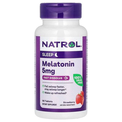Мелатонин вкус клубники 5 мг | 90 таб Natrol  047469058654 фото