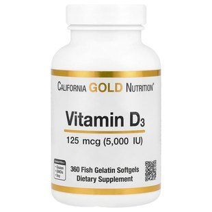 Витамин D3 125 мкг | 360 кап California Gold Nutrition 898220010660 фото