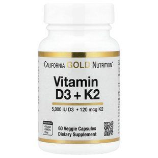 Вітаміни D3 і K2 у вигляді MK-7 60 капсул California Gold Nutrition 898220023325 фото