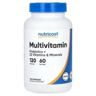 Мультивітаміни пробіотики + 22 вітаміни й мікроелементи 120 капсул Nutricost 810014679426 фото